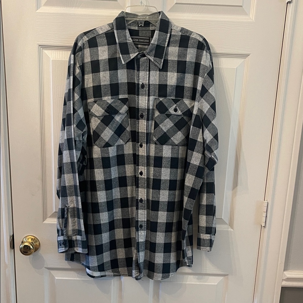 David Taylor Flannel Black and Gray Plaid Shirt